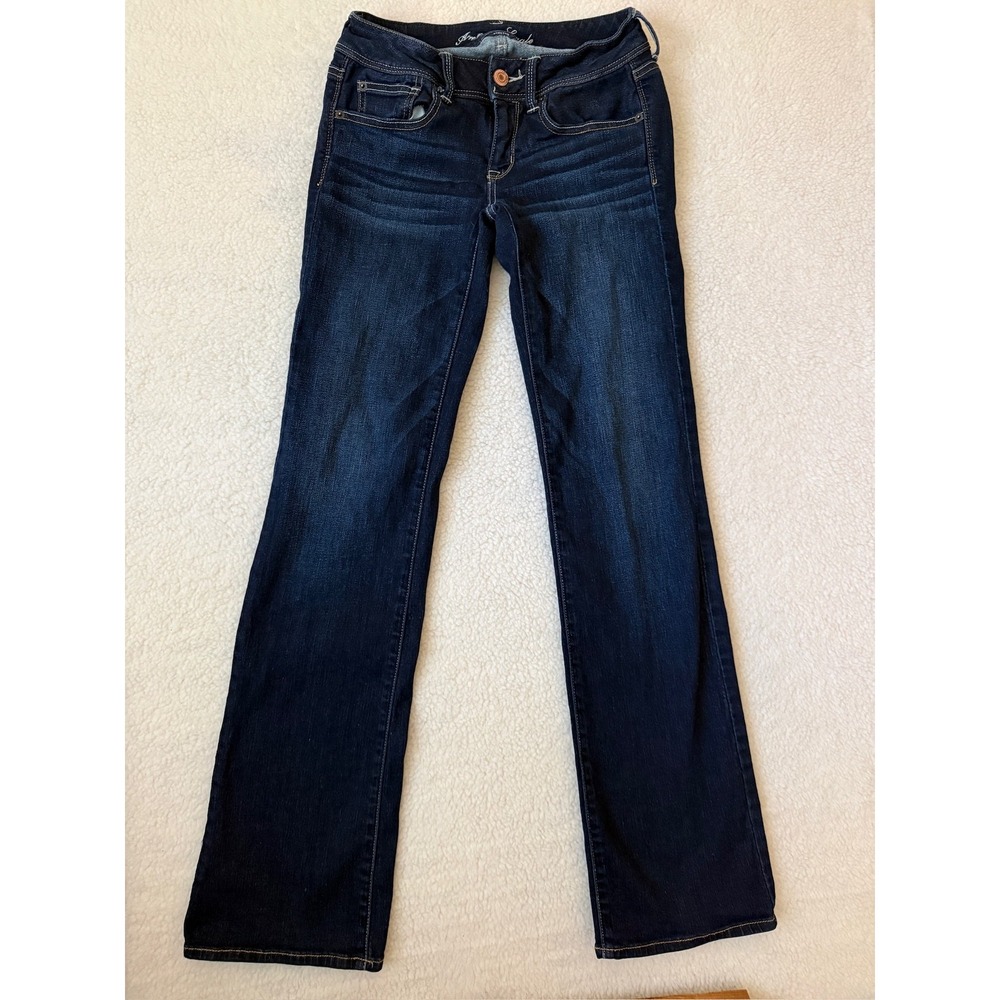 American Eagle Slim Boot Jeans Womens 6 Tall Blue Dark Wash Low Rise Denim Y2K